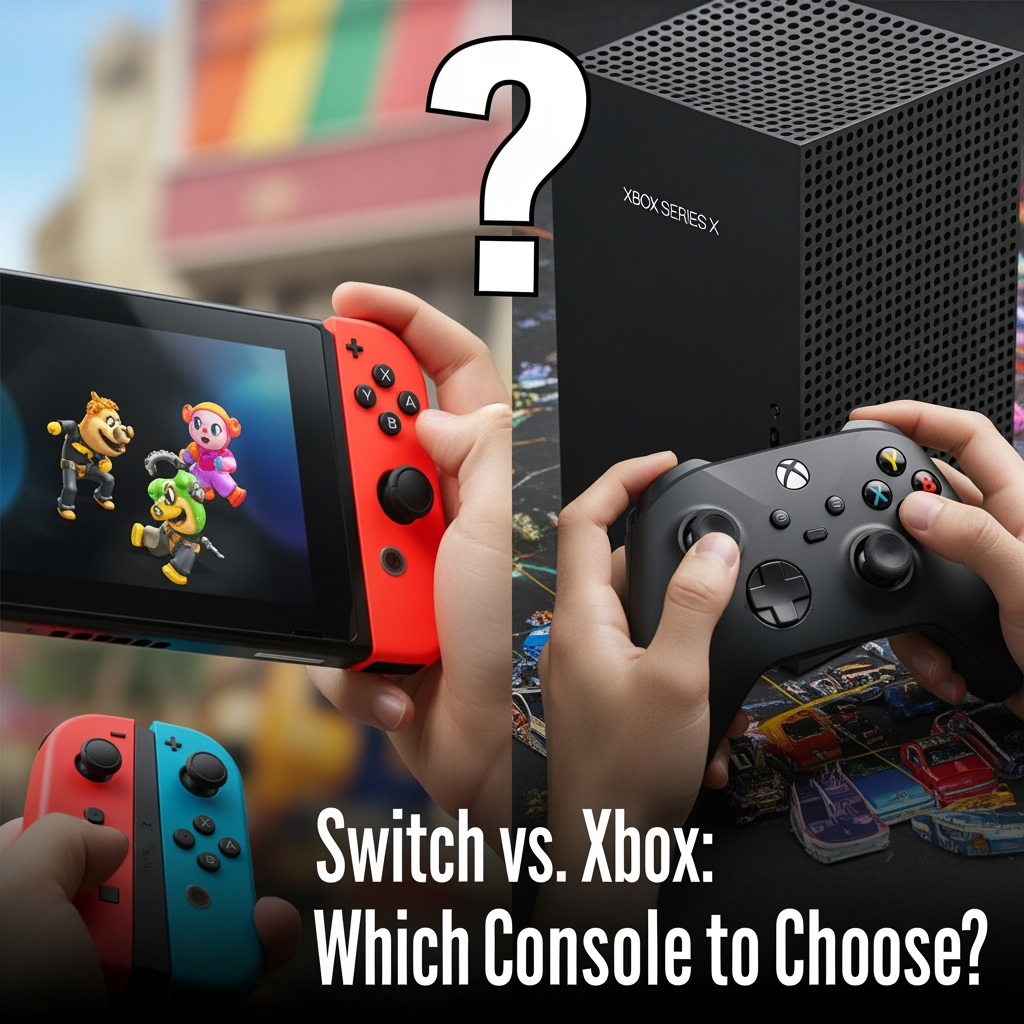 AI Design for make a yt tubminal for a yt vid that tells you what to pic Nintendo switch or xbox