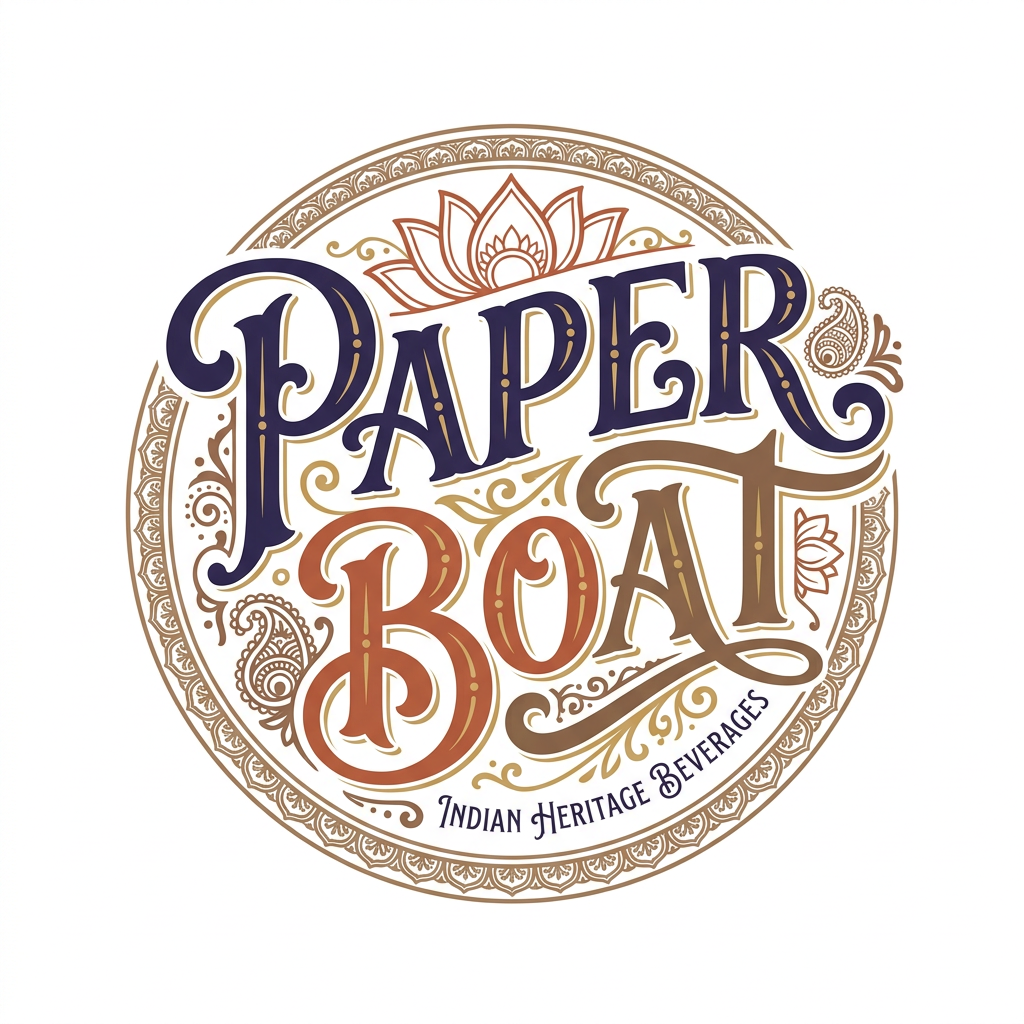 AI Design for Create a premium monogram-style logo for a beverage brand named "Paper Boat". Do not use the existing Paper Boat logo and do not create a literal paper boat icon. Reimagine the brand name as a handcrafted Indian heritage wordmark.

The typography should feel inspired by vintage Indian sign painting, traditional handwritten lettering, old Indian packaging, and cultural craftsmanship. Integrate delicate Mehndi (Henna) patterns, paisley motifs, lotus petals, flowing ornamental flourishes, and folk-art inspired details directly into the letterforms.

The logo should evoke nostalgia, Indian traditions, handmade authenticity, storytelling, and cultural richness while remaining modern and premium. The wordmark should appear custom-drawn, elegant, and memorable, suitable for a premium beverage brand celebrating traditional Indian drinks.

Style: luxury heritage branding, handcrafted typography, Indian folk art influence, vintage packaging aesthetics, intricate ornamental detailing, balanced composition, vector logo design, clean white background.

Color palette: deep indigo, terracotta, muted gold, ivory, and earthy brown.

Avoid: cartoon style, generic fonts, stock icons, literal paper boats, excessive complexity, modern tech aesthetics, and any resemblance to the current Paper Boat branding.