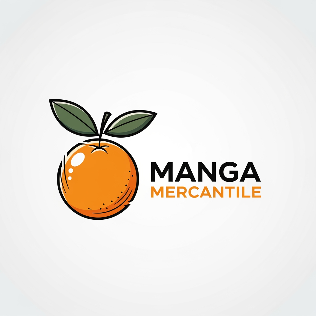 AI Design for A creative logo featuring a minimalist orange fruit design, similar to anime web sites like VIZ or Kodansha; the company sells anime merchandise.