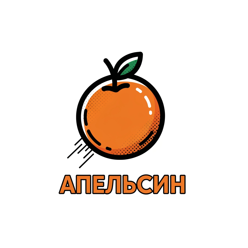 AI Design for креативный лого "Апельсин" с изображением апельсина в минималистичном стиле, как у мировых корпораций. Интернет магазин занимается продажей комиксов, манги и аниме атрибутики. Сделай лого похожим по стилю на предмет из комикса