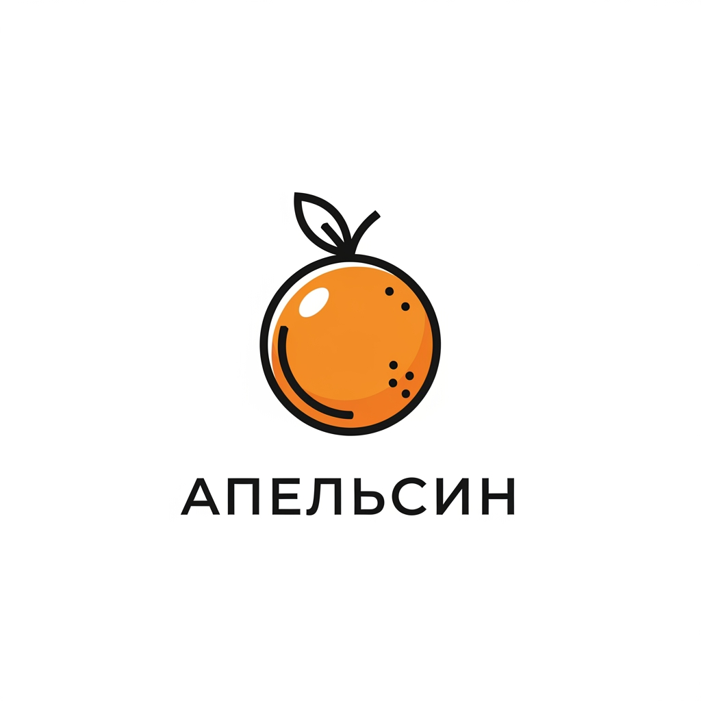 AI Design for Create a professional, minimalist corporate logo for a company called "Апельсин" (Apelsin / Orange). 

The logo features a stylized orange fruit as the central element, designed in a clean, modern, and iconic minimalist style similar to world-class brands like Apple, Nike, or Starbucks. 

Key requirements:
- Highly simplified and geometric orange (fruit) — elegant silhouette with clean lines, subtle segments, and a small leaf or stem for character.
- The orange should feel vibrant, fresh, and playful, but remain premium and sophisticated.
- Seamlessly integrate the company name "Апельсин" or "Apelsin" in a modern sans-serif typeface (e.g., similar to Helvetica Neue, Neue Haas Grotesk, or Satoshi). The text should feel balanced and premium.
- Color palette: vibrant orange as the main accent, combined with deep black, white, or dark navy for versatility. Consider both full-color and monochrome versions.
- Overall aesthetic: minimalist, flat design with subtle depth, suitable for merchandise, packaging, website, and apparel. 
- The design should evoke creativity, pop culture, and joy — reflecting a company that sells comics, manga, and anime merchandise.

Style references: corporate minimalist, vector art, premium branding, negative space mastery, timeless icon design.

Output as a high-resolution, clean vector-style logo on a transparent background. Provide several variations: main logo, icon-only version, and horizontal layout.