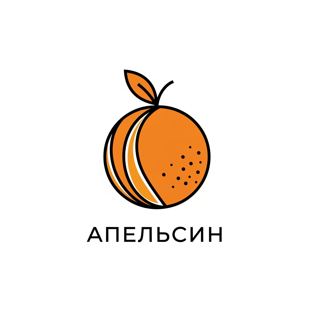 AI Design for Create a professional, minimalist corporate logo for a company called "Апельсин" (Apelsin / Orange). 

The logo features a stylized orange fruit as the central element, designed in a clean, modern, and iconic minimalist style similar to world-class brands like Apple, Nike, or Starbucks. 

Key requirements:
- Highly simplified and geometric orange (fruit) — elegant silhouette with clean lines, subtle segments, and a small leaf or stem for character.
- The orange should feel vibrant, fresh, and playful, but remain premium and sophisticated.
- Seamlessly integrate the company name "Апельсин" or "Apelsin" in a modern sans-serif typeface (e.g., similar to Helvetica Neue, Neue Haas Grotesk, or Satoshi). The text should feel balanced and premium.
- Color palette: vibrant orange as the main accent, combined with deep black, white, or dark navy for versatility. Consider both full-color and monochrome versions.
- Overall aesthetic: minimalist, flat design with subtle depth, suitable for merchandise, packaging, website, and apparel. 
- The design should evoke creativity, pop culture, and joy — reflecting a company that sells comics, manga, and anime merchandise.

Style references: corporate minimalist, vector art, premium branding, negative space mastery, timeless icon design.

Output as a high-resolution, clean vector-style logo on a transparent background. Provide several variations: main logo, icon-only version, and horizontal layout.