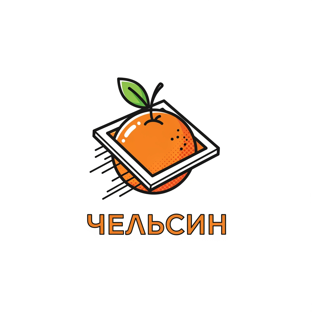 AI Design for креативный лого "Апельсин" с изображением апельсина в минималистичном стиле, как у мировых корпораций. Интернет магазин занимается продажей комиксов, манги и аниме атрибутики. Сделай лого похожим по стилю на предмет из комикса
