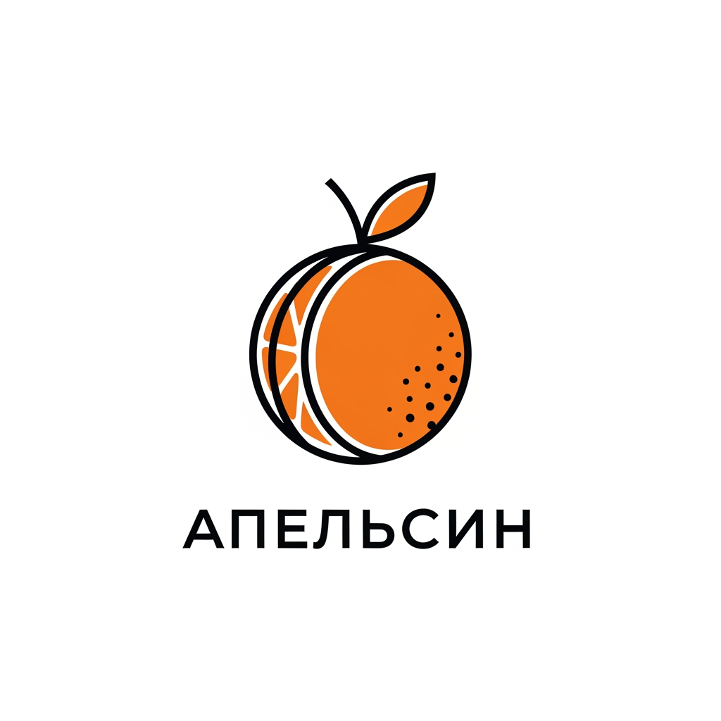 AI Design for Create a professional, minimalist corporate logo for a company called "Апельсин" (Apelsin / Orange). 

The logo features a stylized orange fruit as the central element, designed in a clean, modern, and iconic minimalist style similar to world-class brands like Apple, Nike, or Starbucks. 

Key requirements:
- Highly simplified and geometric orange (fruit) — elegant silhouette with clean lines, subtle segments, and a small leaf or stem for character.
- The orange should feel vibrant, fresh, and playful, but remain premium and sophisticated.
- Seamlessly integrate the company name "Апельсин" or "Apelsin" in a modern sans-serif typeface (e.g., similar to Helvetica Neue, Neue Haas Grotesk, or Satoshi). The text should feel balanced and premium.
- Color palette: vibrant orange as the main accent, combined with deep black, white, or dark navy for versatility. Consider both full-color and monochrome versions.
- Overall aesthetic: minimalist, flat design with subtle depth, suitable for merchandise, packaging, website, and apparel. 
- The design should evoke creativity, pop culture, and joy — reflecting a company that sells comics, manga, and anime merchandise.

Style references: corporate minimalist, vector art, premium branding, negative space mastery, timeless icon design.

Output as a high-resolution, clean vector-style logo on a transparent background. Provide several variations: main logo, icon-only version, and horizontal layout.