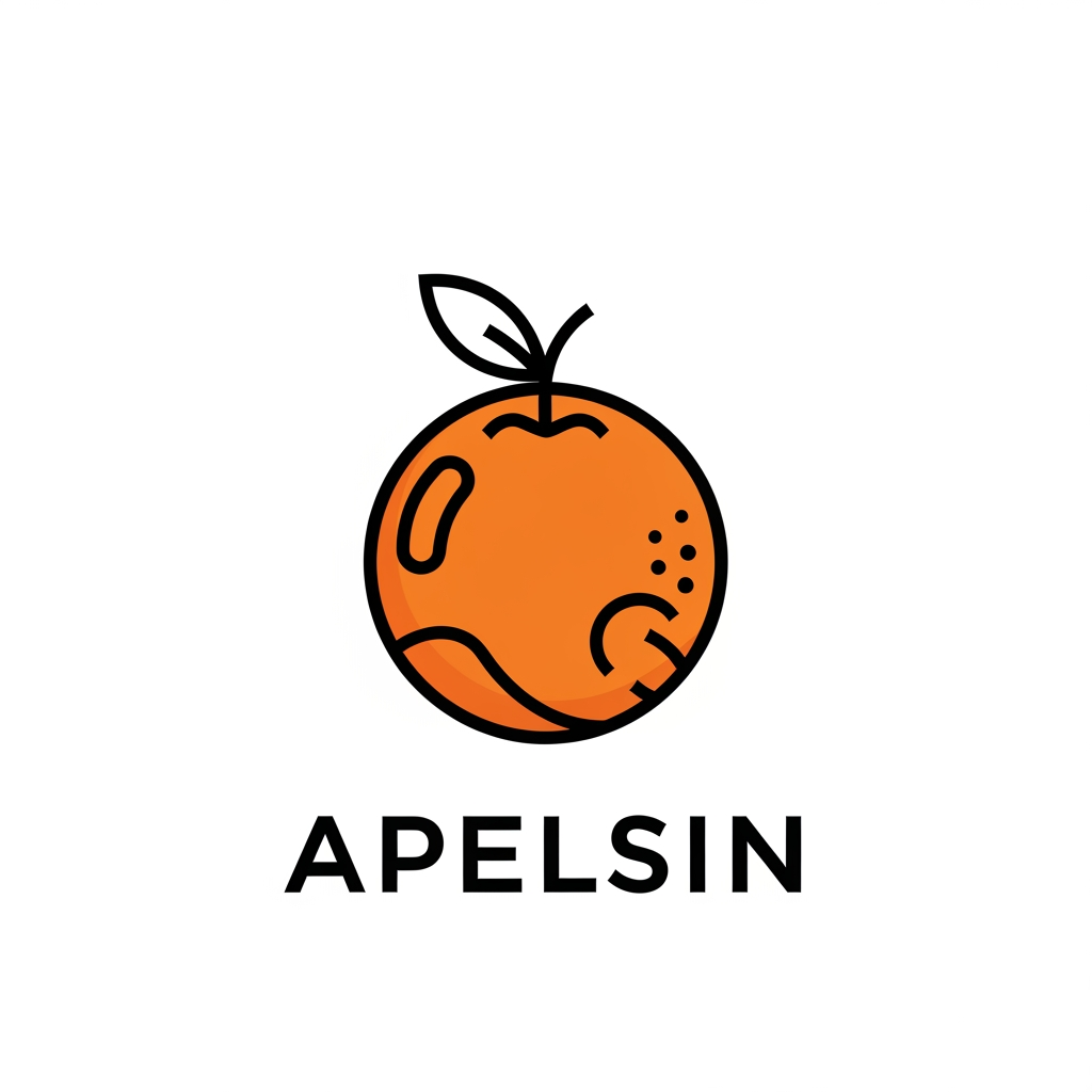 AI Design for Create a professional, minimalist corporate logo for a company called "Апельсин" (Apelsin / Orange). 

The logo features a stylized orange fruit as the central element, designed in a clean, modern, and iconic minimalist style similar to world-class brands like Apple, Nike, or Starbucks. 

Key requirements:
- Highly simplified and geometric orange (fruit) — elegant silhouette with clean lines, subtle segments, and a small leaf or stem for character.
- The orange should feel vibrant, fresh, and playful, but remain premium and sophisticated.
- Seamlessly integrate the company name "Апельсин" or "Apelsin" in a modern sans-serif typeface (e.g., similar to Helvetica Neue, Neue Haas Grotesk, or Satoshi). The text should feel balanced and premium.
- Color palette: vibrant orange as the main accent, combined with deep black, white, or dark navy for versatility. Consider both full-color and monochrome versions.
- Overall aesthetic: minimalist, flat design with subtle depth, suitable for merchandise, packaging, website, and apparel. 
- The design should evoke creativity, pop culture, and joy — reflecting a company that sells comics, manga, and anime merchandise.

Style references: corporate minimalist, vector art, premium branding, negative space mastery, timeless icon design.

Output as a high-resolution, clean vector-style logo on a transparent background. Provide several variations: main logo, icon-only version, and horizontal layout.