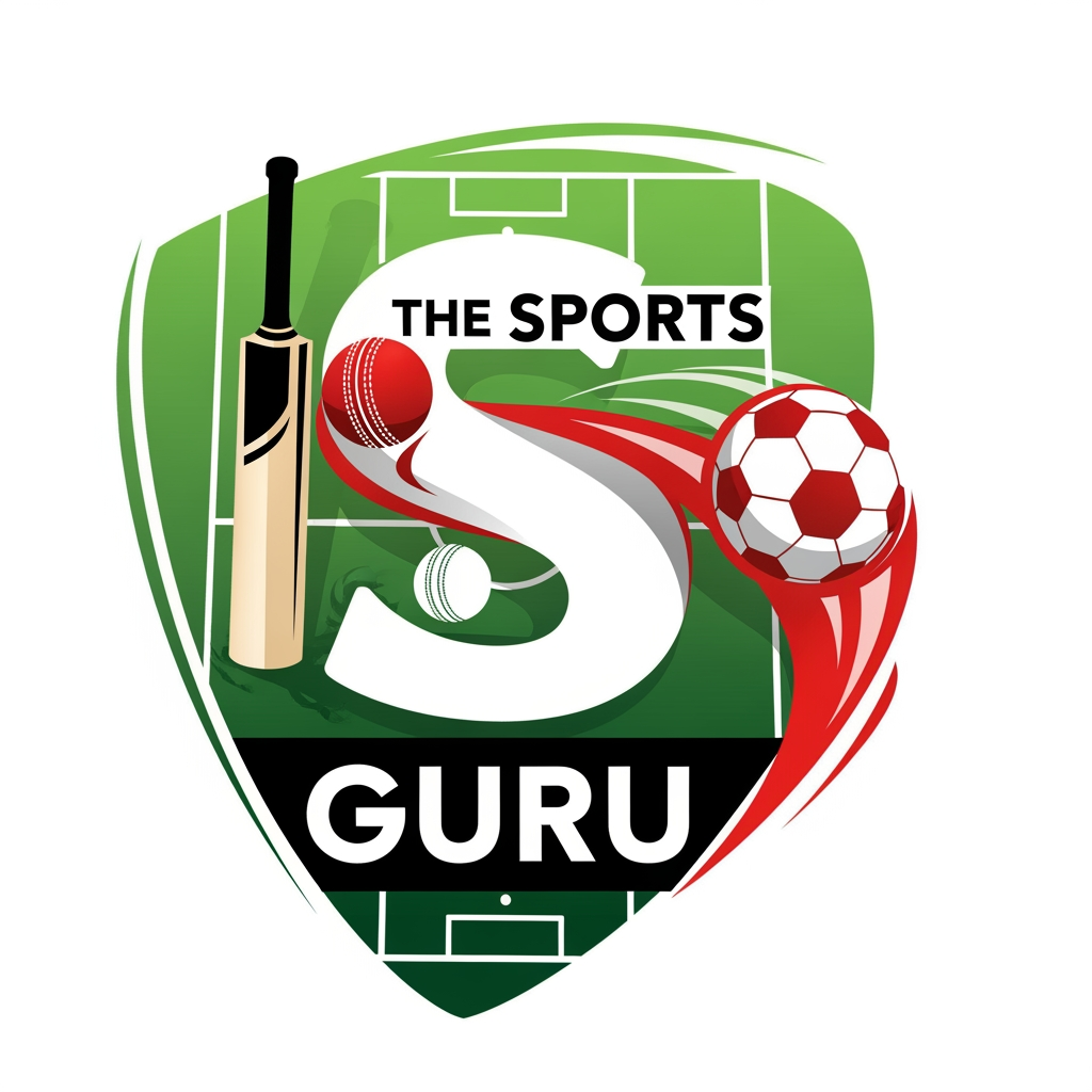 AI Design for make a logo name: The Sports Guru" touch with cricket and football. highlight "S" character