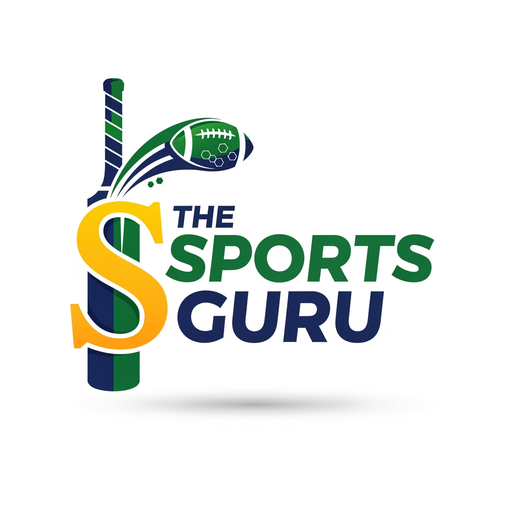 AI Design for make a logo name: The Sports Guru" touch with cricket and football. highlight "S" character
