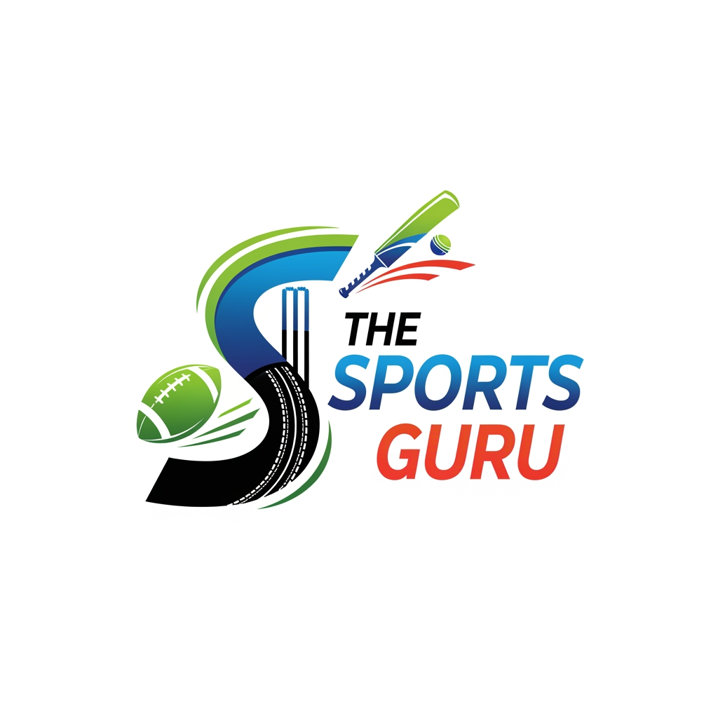 AI Design for make a logo name: The Sports Guru" touch with cricket and football. highlight "S" character