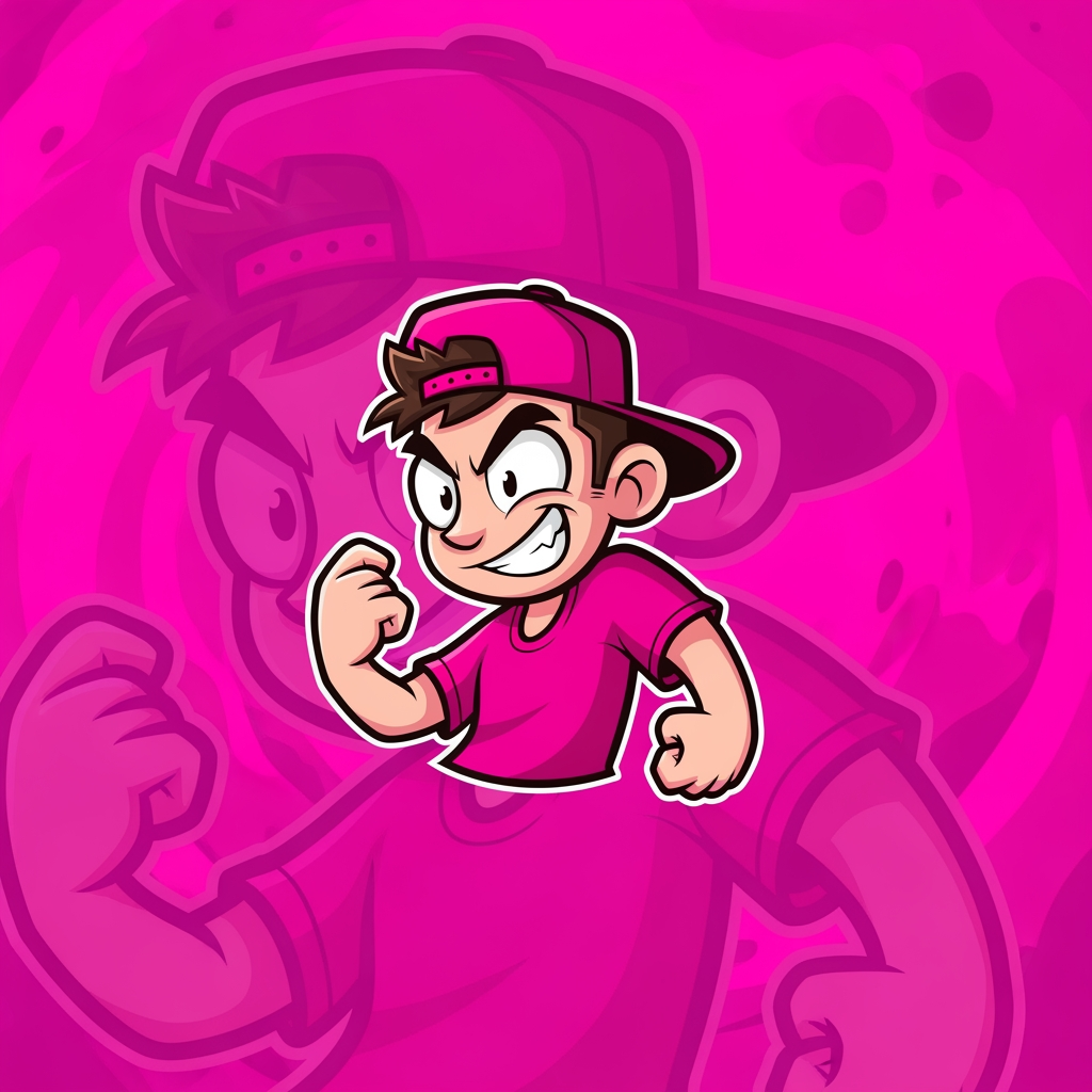AI Design for design custom logo for yt chanel based on editing ishowspeed.i want logo backround to be a pink but wearid pink.and i want the custom made character in center i bu no text on it just character. and cartoon character