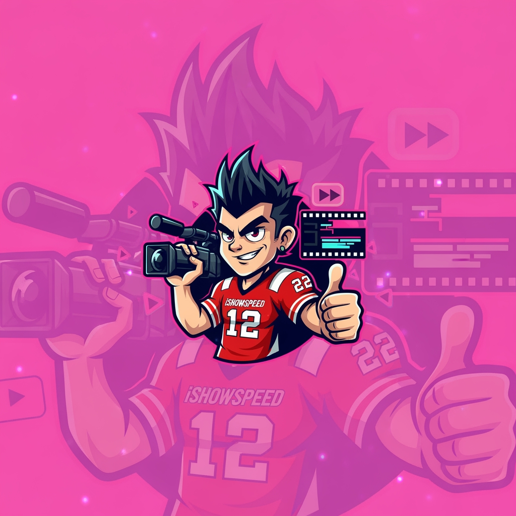 AI Design for design custom logo for yt chanel based on editing ishowspeed.i want logo backround to be a pink but wearid pink.and i want the custom made character in center