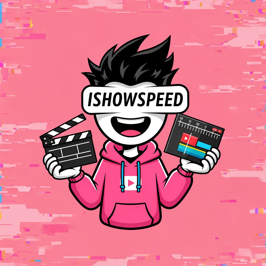 AI Design for design custom logo for yt chanel based on editing ishowspeed.i want logo backround to be a pink but wearid pink.and i want the custom made character in center
