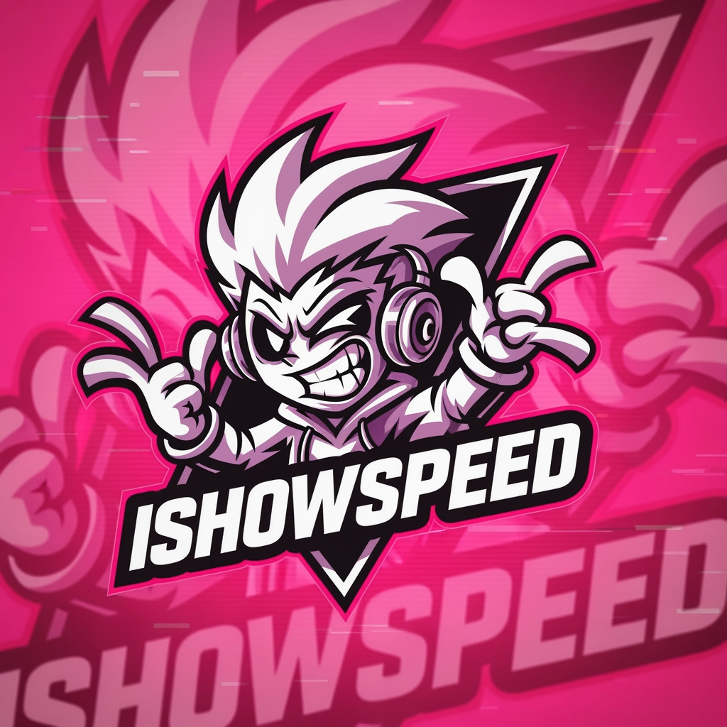 AI Design for design custom logo for yt chanel based on editing ishowspeed.i want logo backround to be a pink but wearid pink.and i want the custom made character in center