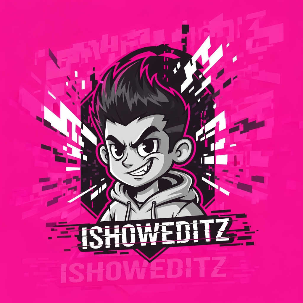 AI Design for design custom logo for yt chanel based on editing ishowspeed.i want logo backround to be a pink but wearid pink.and i want the custom made character in center