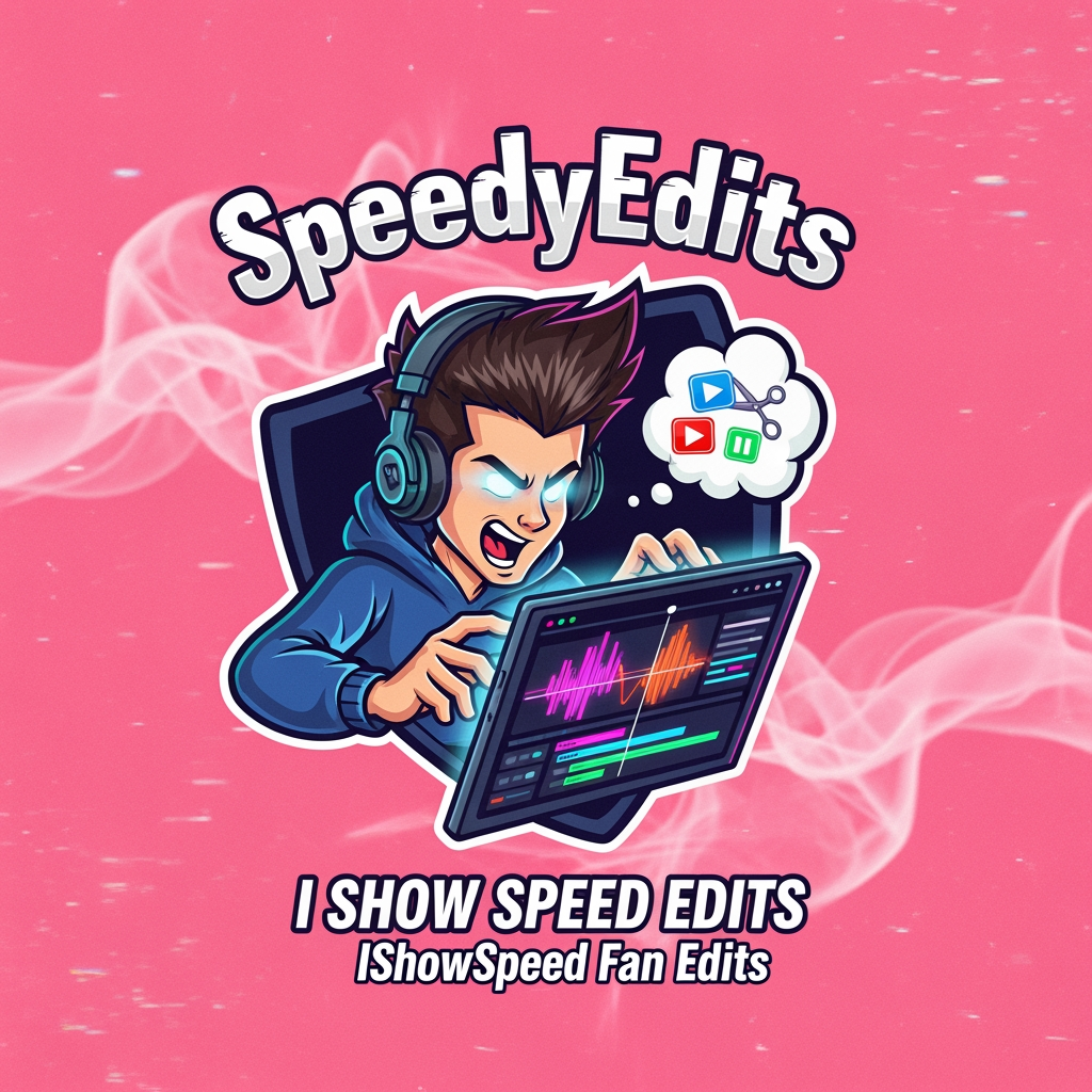AI Design for design custom logo for yt chanel based on editing ishowspeed.i want logo backround to be a pink but wearid pink.and i want the custom made character in center