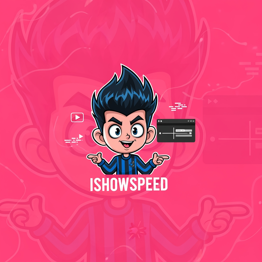 AI Design for design custom logo for yt chanel based on editing ishowspeed.i want logo backround to be a pink but wearid pink.and i want the custom made character in center
