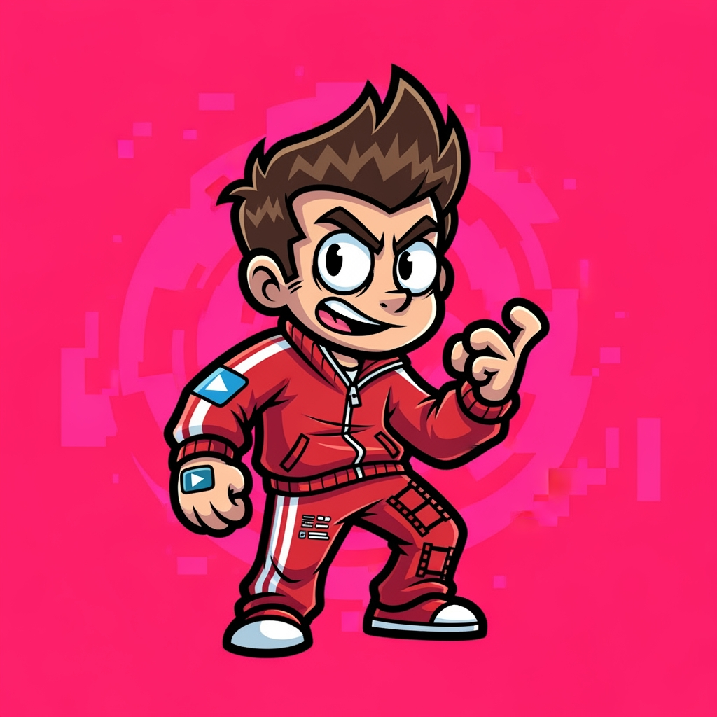 AI Design for design custom logo for yt chanel based on editing ishowspeed.i want logo backround to be a pink but wearid pink.and i want the custom made character in center i bu no text on it just character. and cartoon character