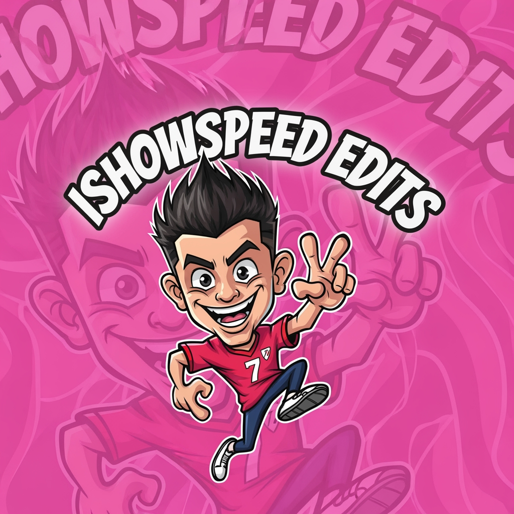 AI Design for design custom logo for yt chanel based on editing ishowspeed.i want logo backround to be a pink but wearid pink.and i want the custom made character in center