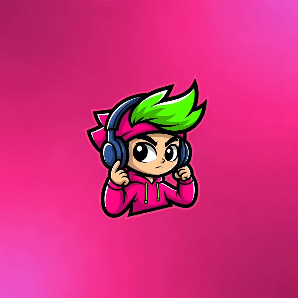 AI Design for design custom logo for yt chanel based on editing ishowspeed.i want logo backround to be a pink but wearid pink.and i want the custom made character in center i bu no text on it just character. and cartoon character. caroon character thath is not real person