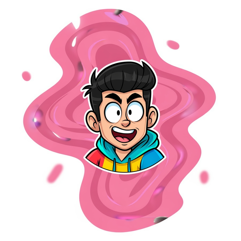 AI Design for design custom logo for yt chanel based on editing ishowspeed.i want logo backround to be a pink but wearid pink.and i want the custom made character in center i bu no text on it just character. and cartoon character
