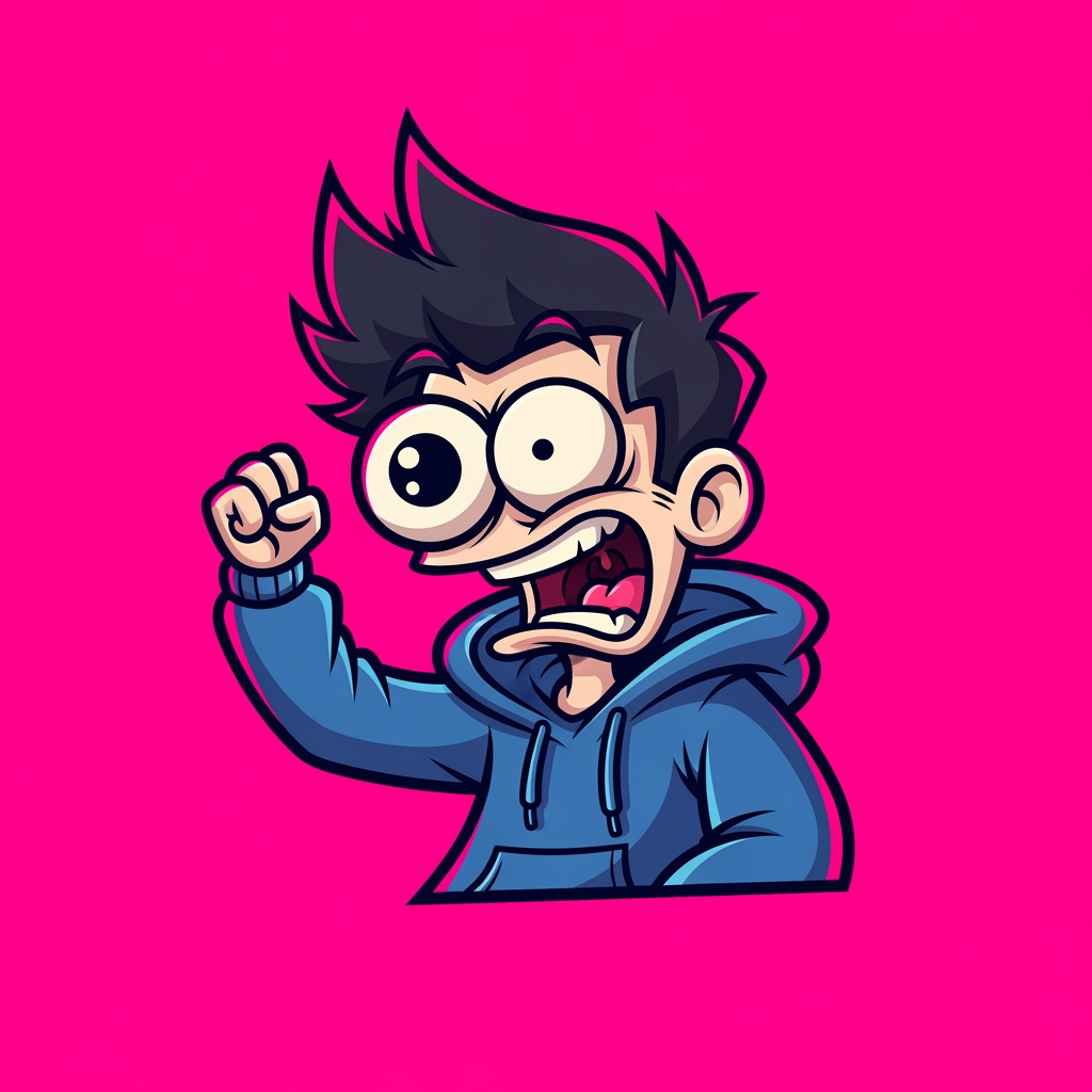 AI Design for design custom logo for yt chanel based on editing ishowspeed.i want logo backround to be a pink but wearid pink.and i want the custom made character in center i bu no text on it just character. and cartoon character. caroon character thath is not real person thatt is not person idiot