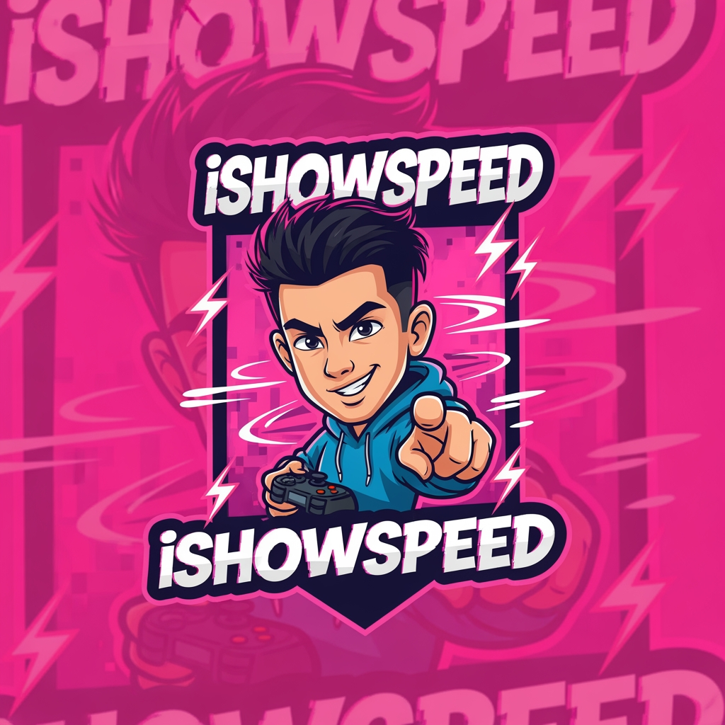 AI Design for design custom logo for yt chanel based on editing ishowspeed.i want logo backround to be a pink but wearid pink.and i want the custom made character in center