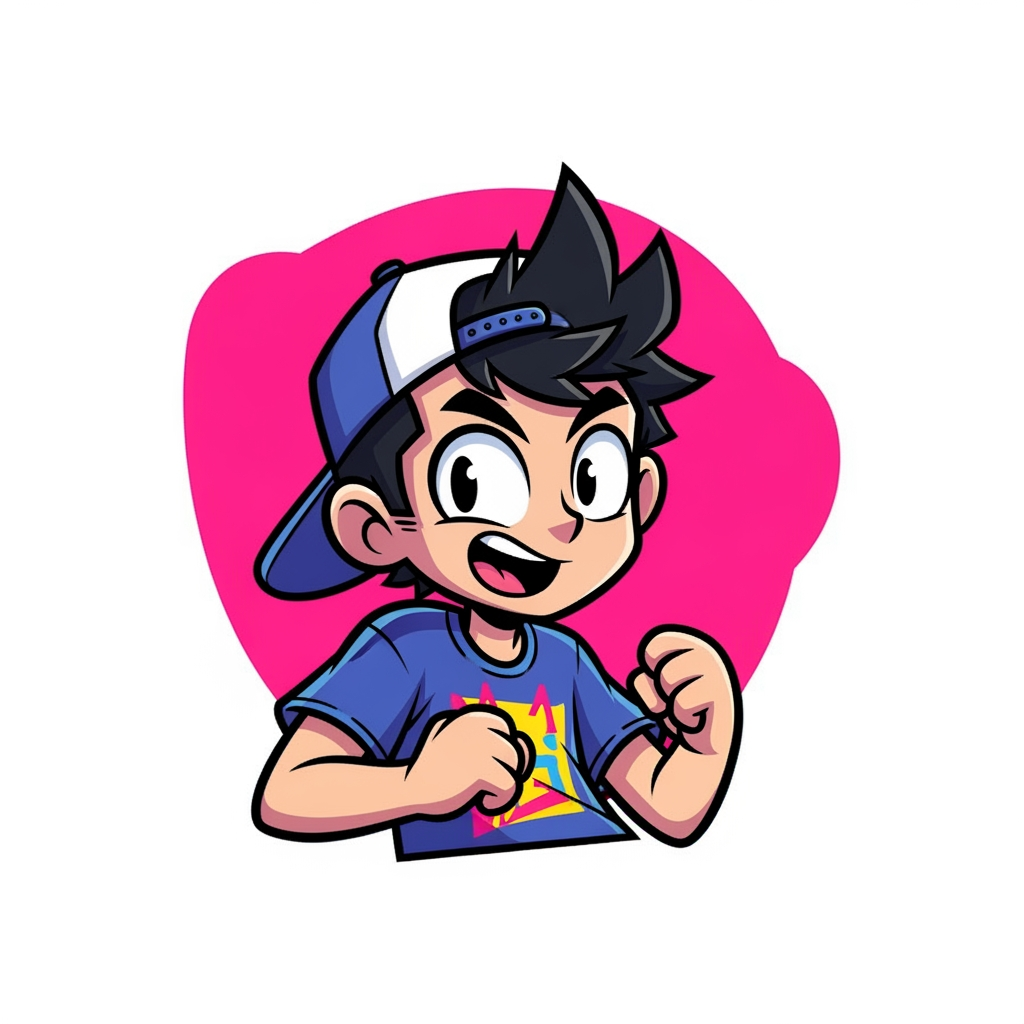 AI Design for design custom logo for yt chanel based on editing ishowspeed.i want logo backround to be a pink but wearid pink.and i want the custom made character in center i bu no text on it just character. and cartoon character. caroon character thath is not real person