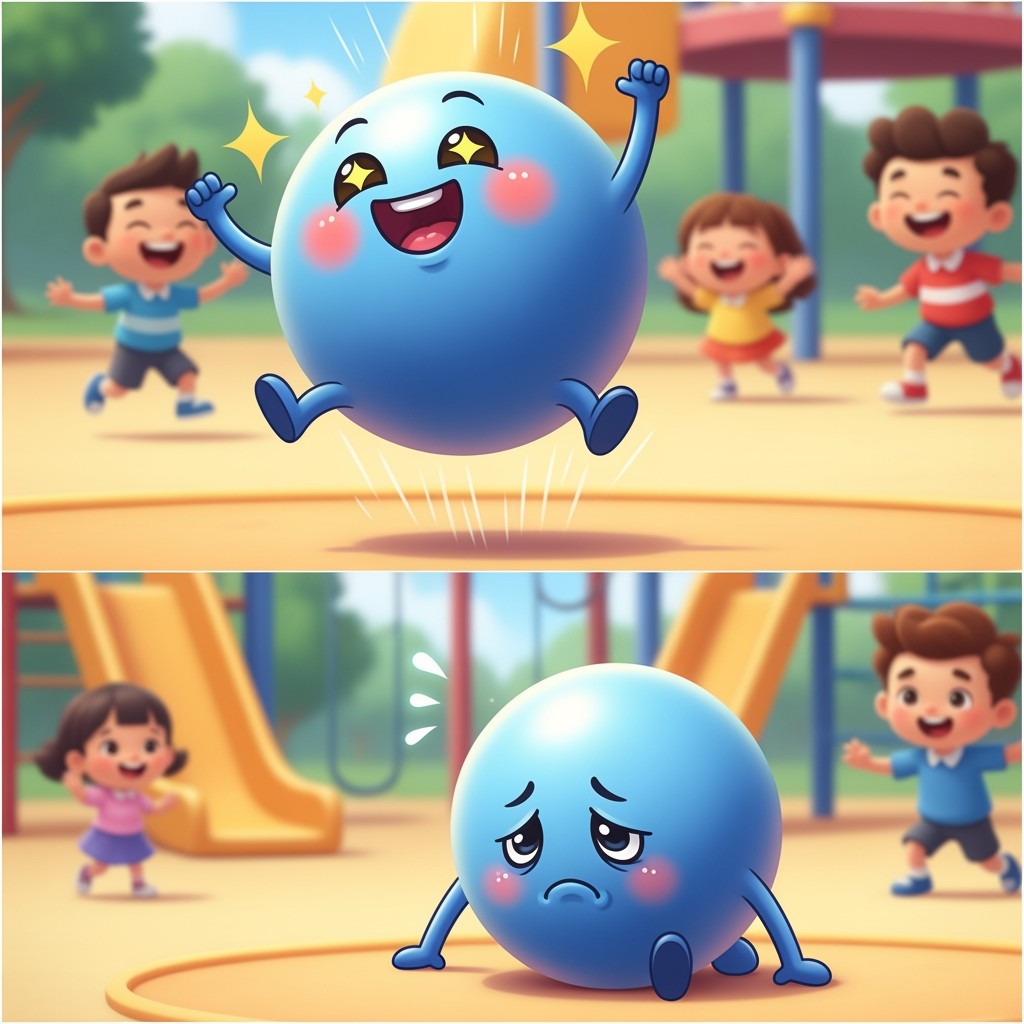 AI Design for Gol Mol Gubbu — Playful bouncing Ball
Aik phooli hui, elastic ball jis ke chote mote haath pair hain. Agar wo khush hota hai to wo high bounce karta hai; agar thoda sad hota hai to slow roll karta hai — ye automatic emotions sikhata hai. Gol Mol Gubbu — Playful bouncing Ball
Aik phooli hui, elastic ball jis ke chote mote haath pair hain. Agar wo khush hota hai to wo high bounce karta hai; agar thoda sad hota hai to slow roll karta hai — ye automatic emotions sikhata hai.