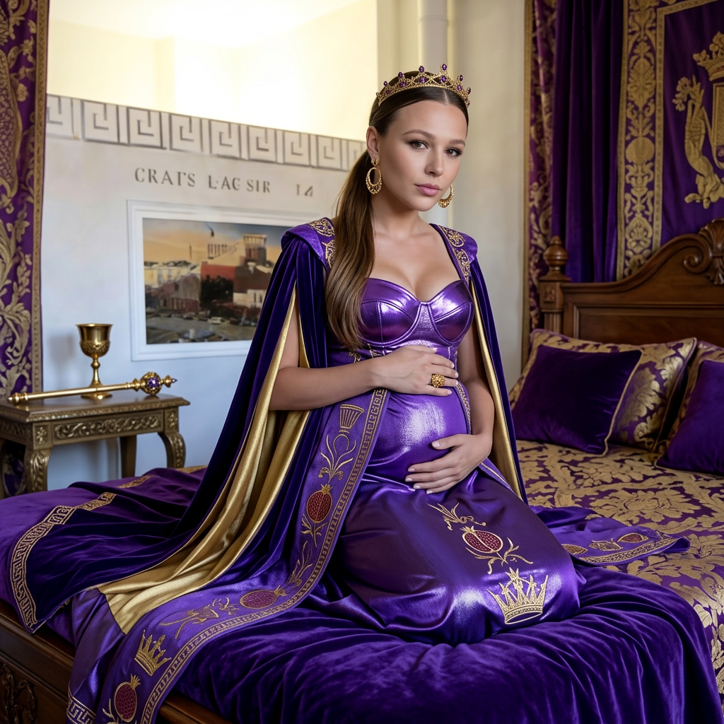 AI Design for this girl is beautiful pregnant queen of purple on this outfit