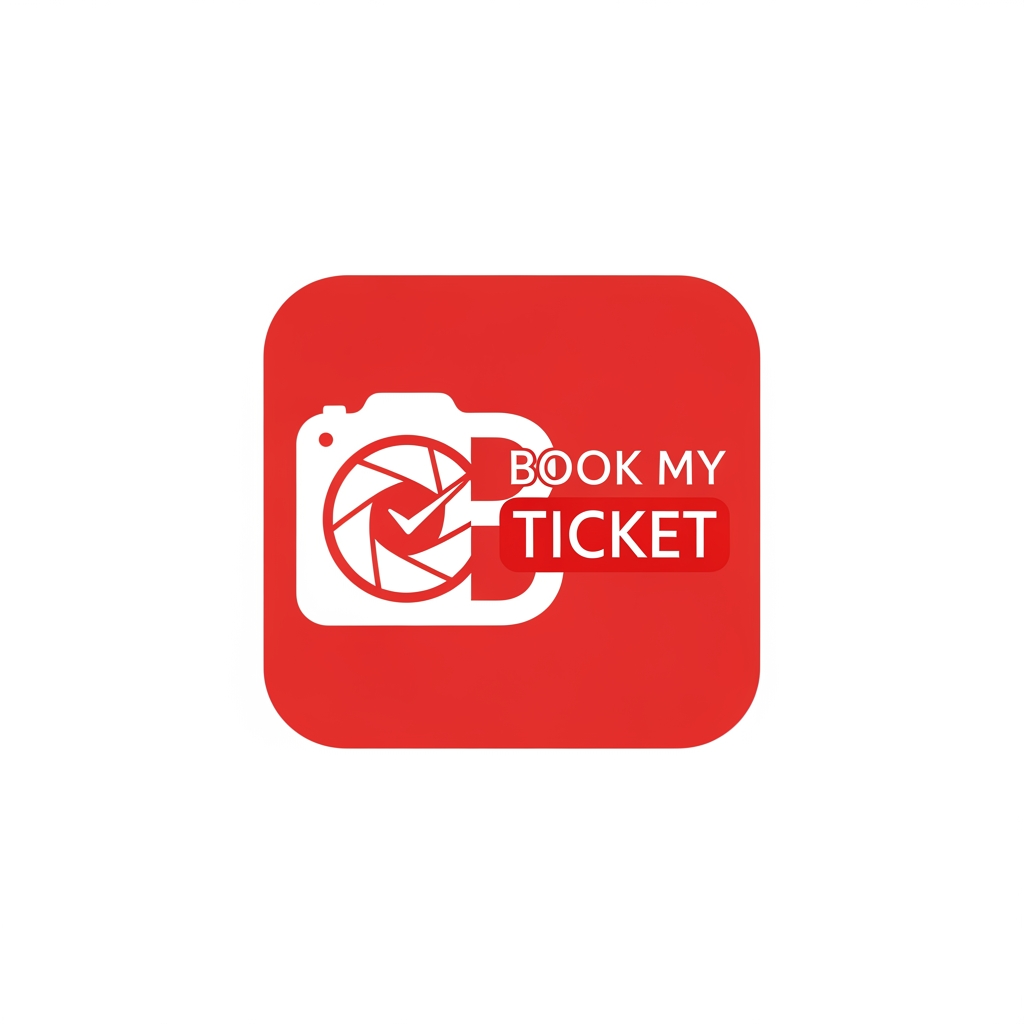 AI Design for ticket booking app logo like added to camera name book my ticket design in red colore