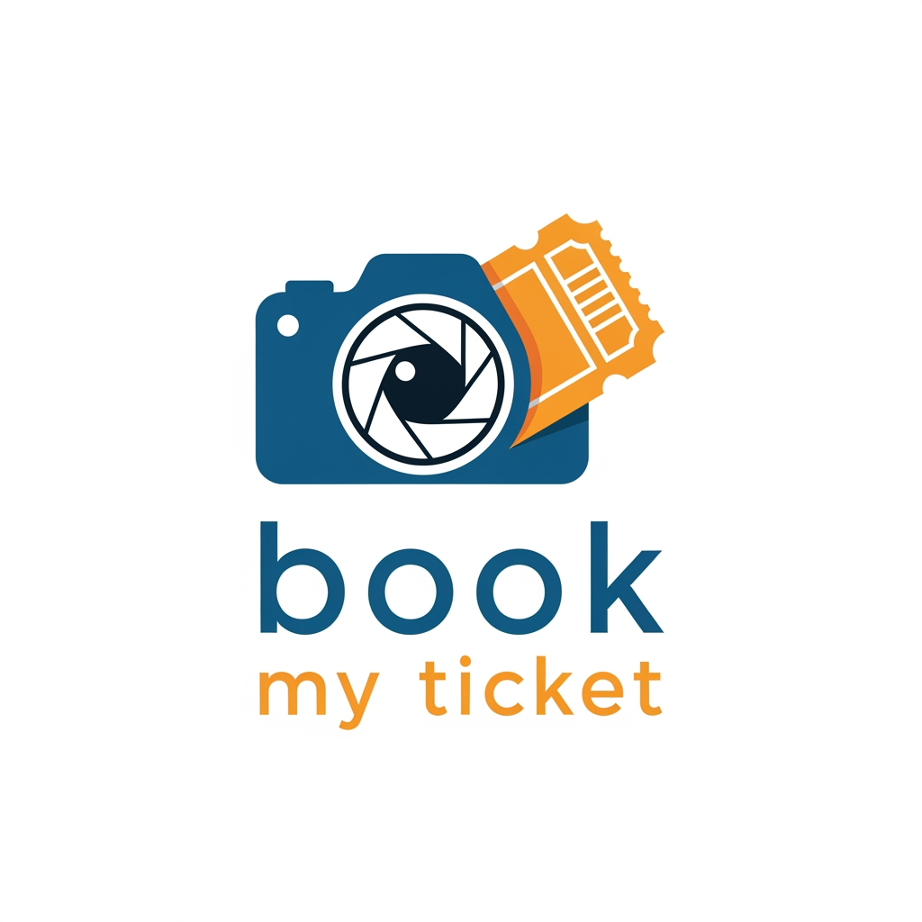 AI Design for ticket booking app logo like added to camera name book my ticket