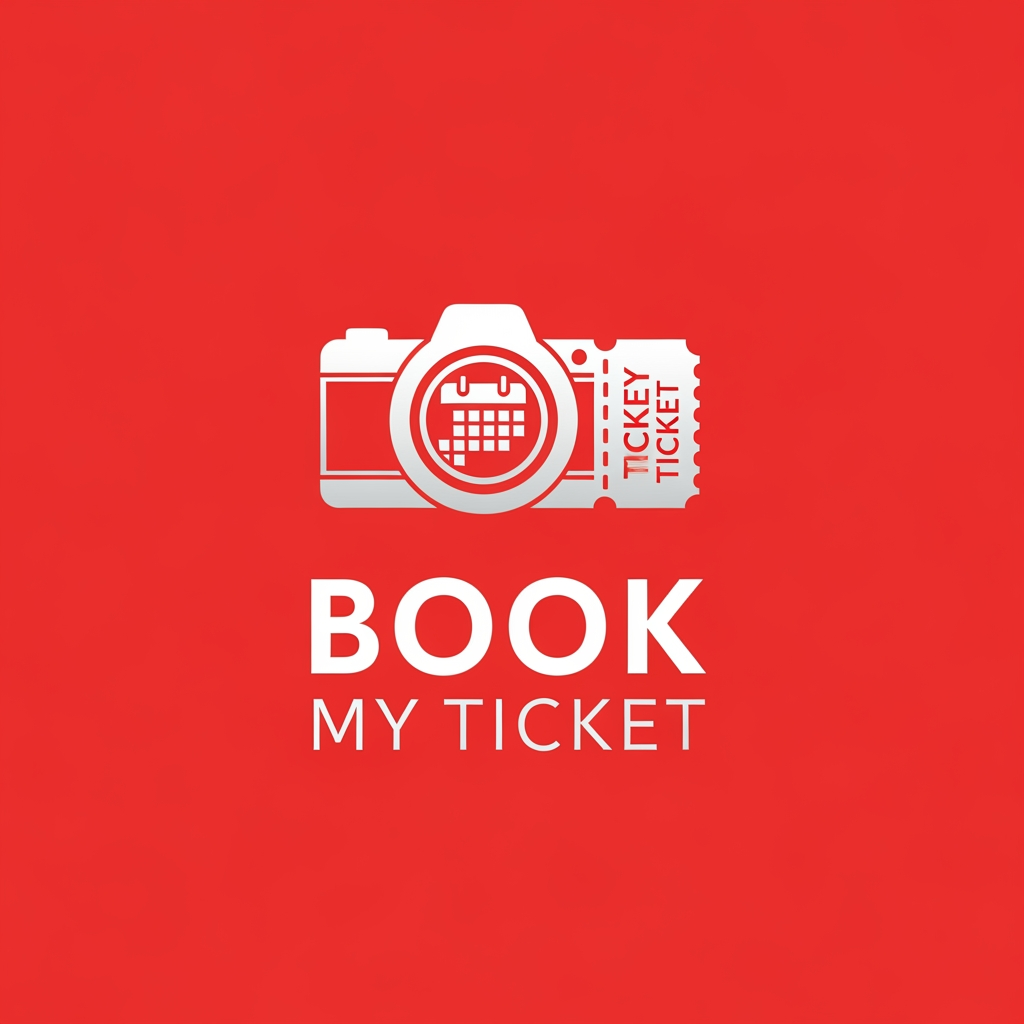 AI Design for ticket booking app logo like added to camera name book my ticket design in red colore
