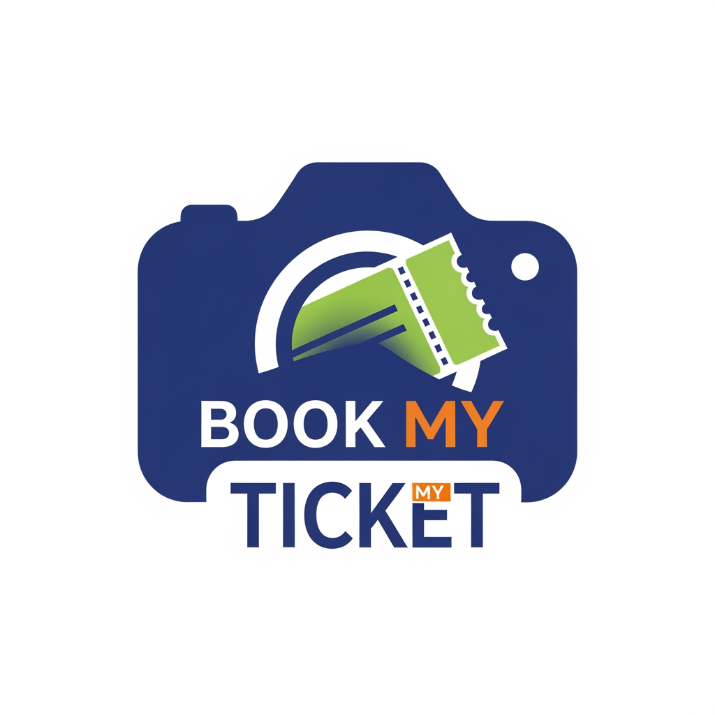 AI Design for ticket booking app logo like added to camera name book my ticket