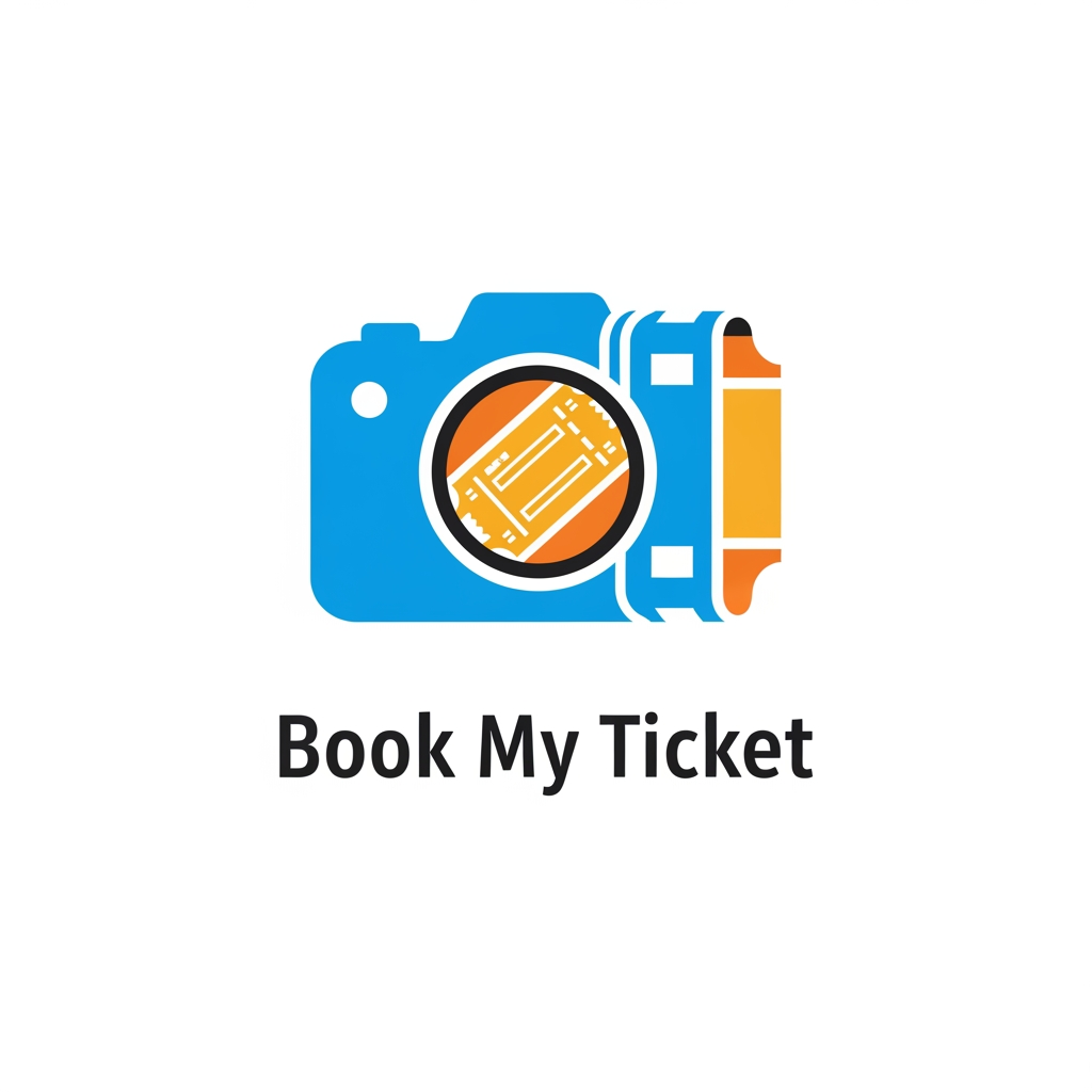 AI Design for ticket booking app logo like added to camera name book my ticket