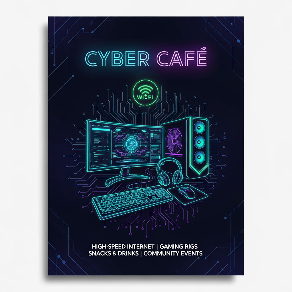 AI Design for cyber cafe professional poster