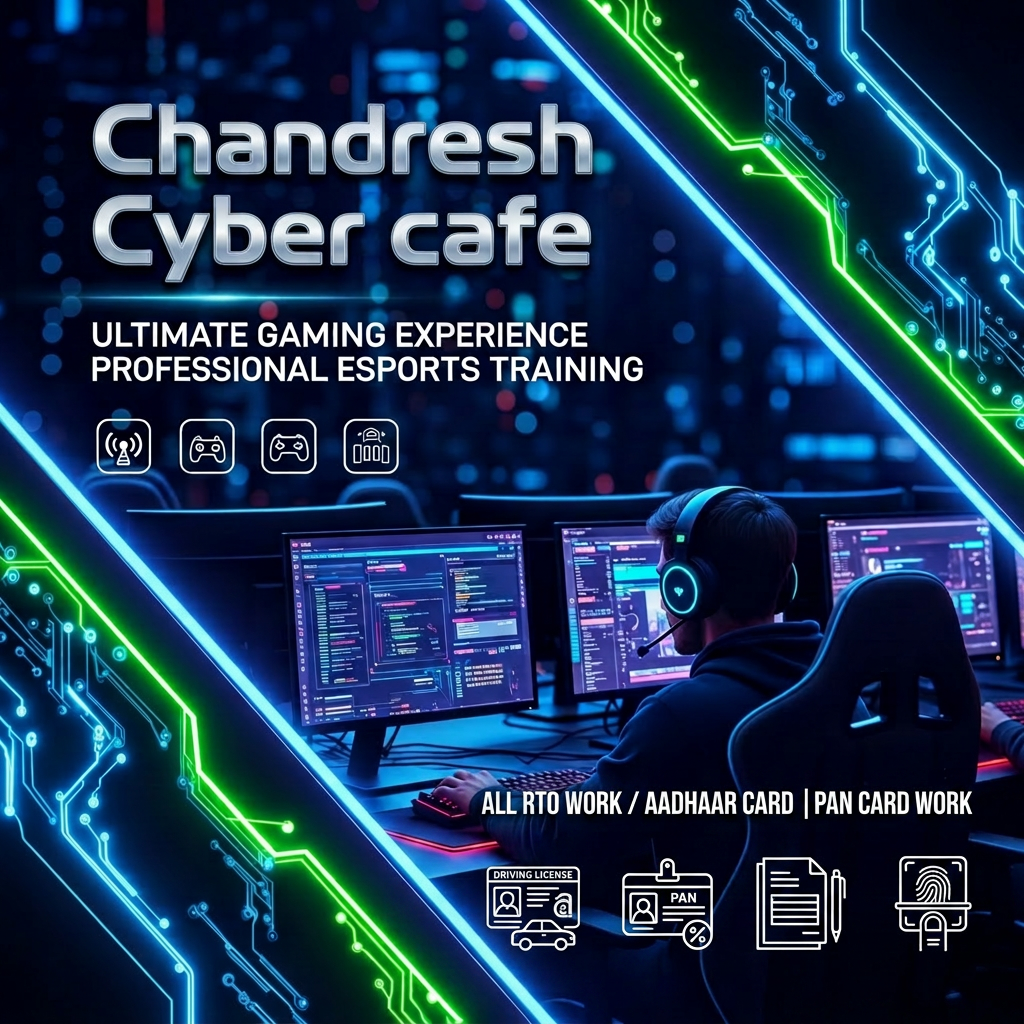 AI Design for Chandresh Cyber cafe All RTO Word aadhaar card pan card work