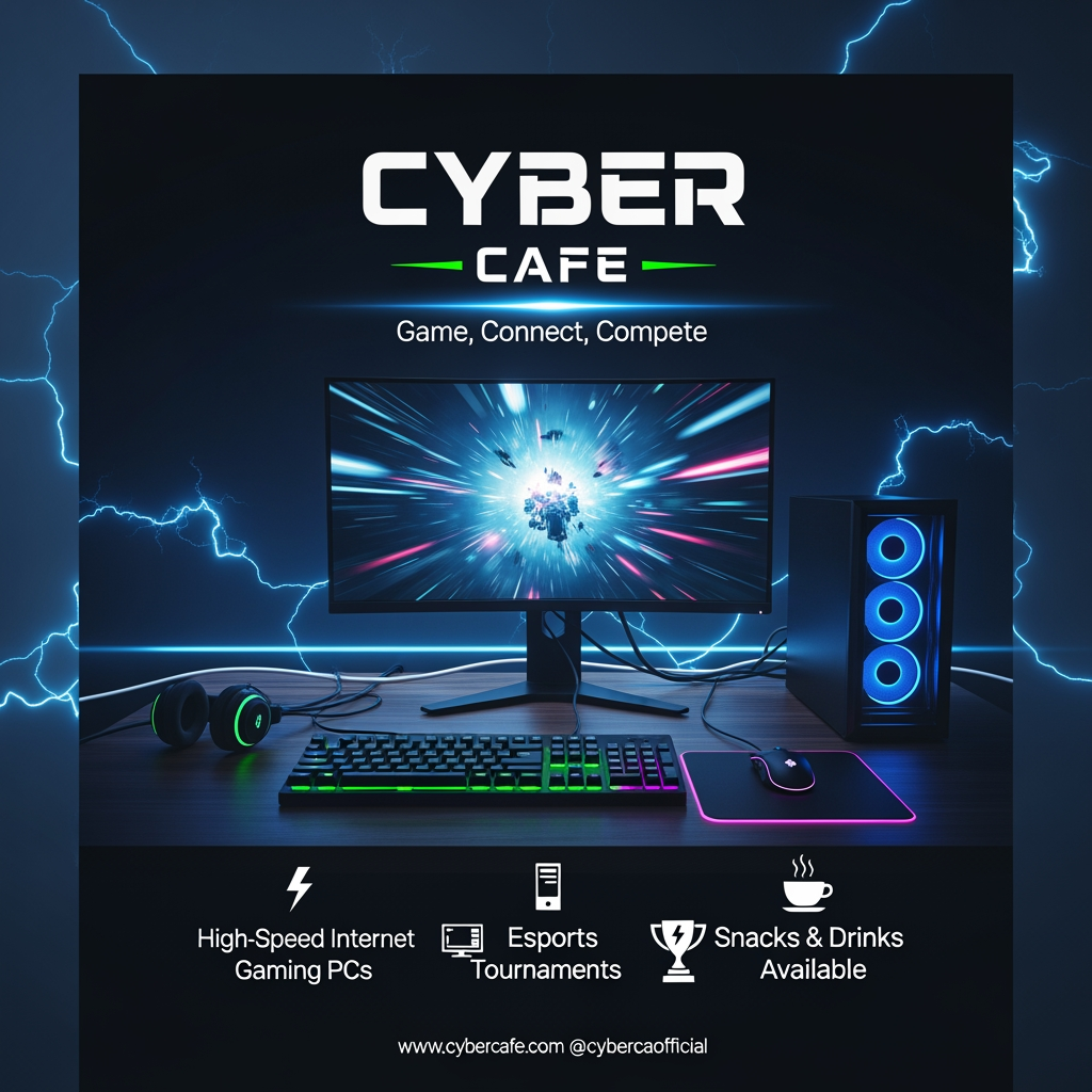 AI Design for cyber cafe professional poster
