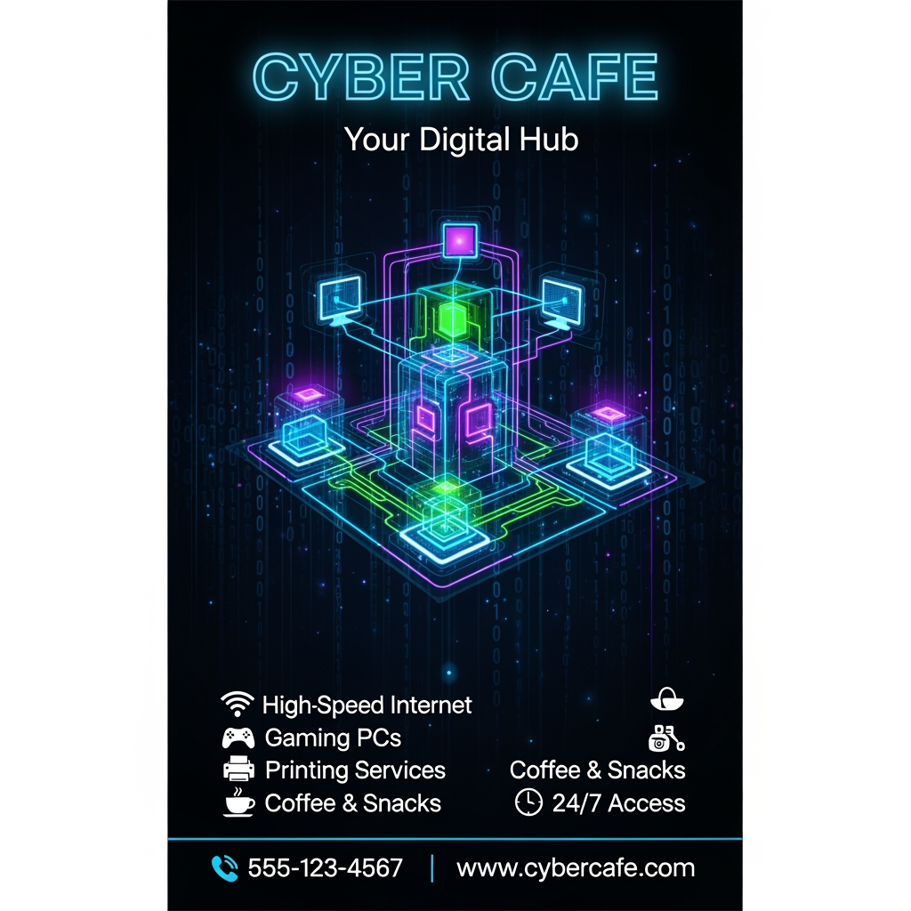 AI Design for cyber cafe professional poster