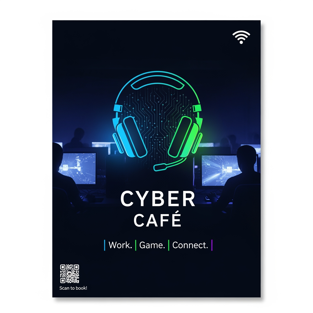 AI Design for cyber cafe professional poster