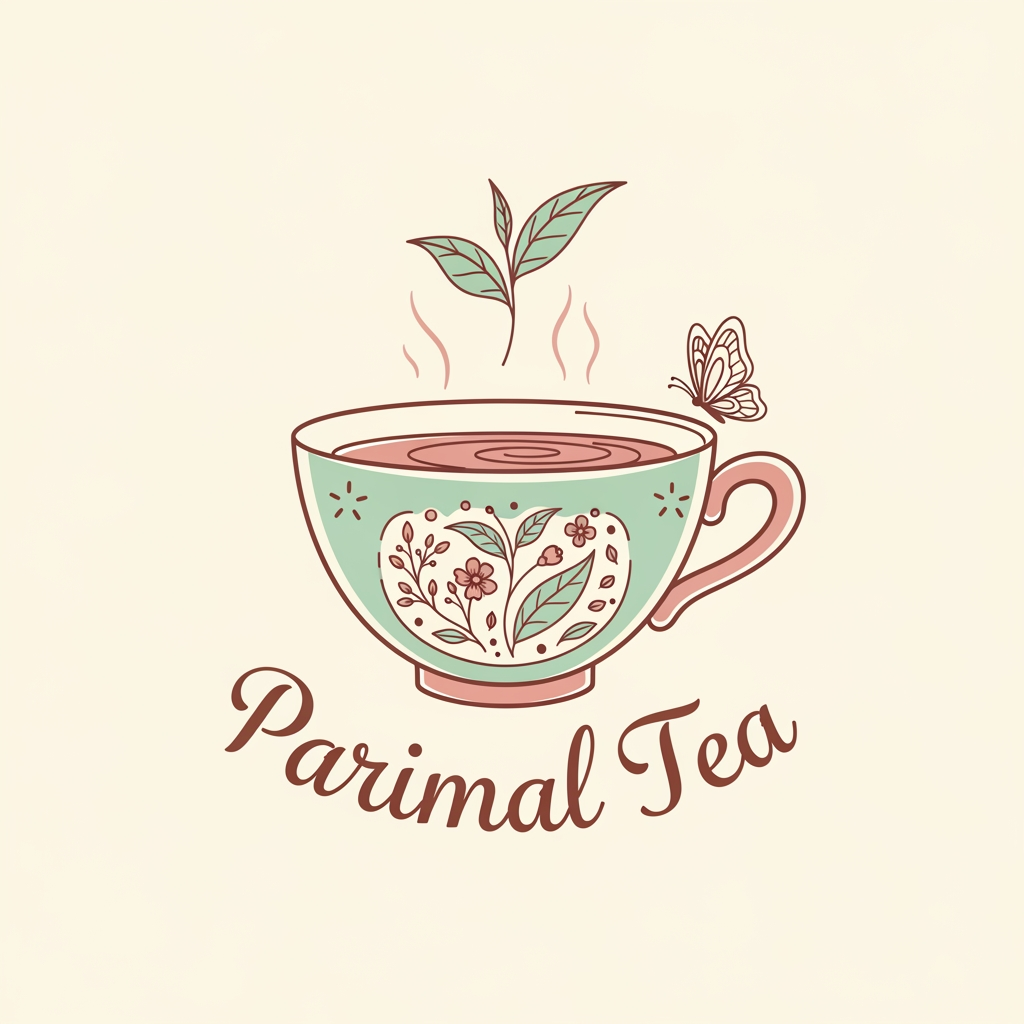 AI Design for Parimal Tea create logo more design should cute and astetic