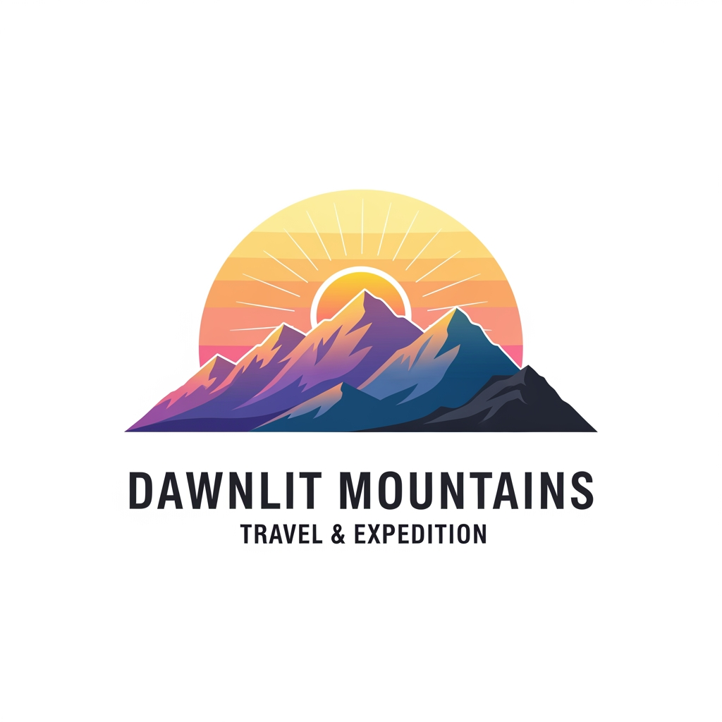 AI Design for Logo with the name Dawnlit Mountains travel & expidition
