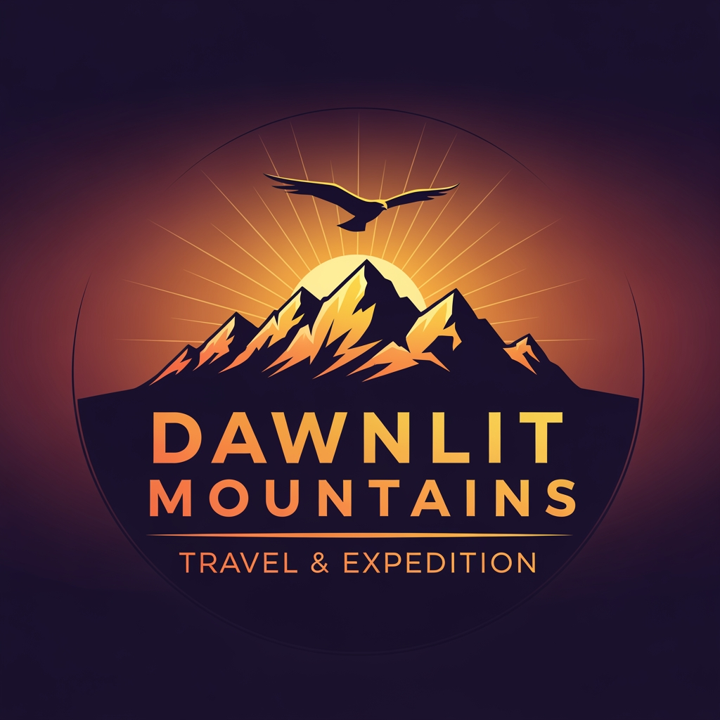 AI Design for Logo with the name Dawnlit Mountains travel & expidition