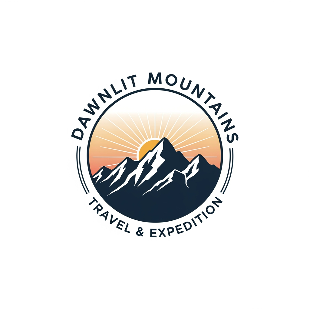 AI Design for Logo with the name Dawnlit Mountains travel & expidition