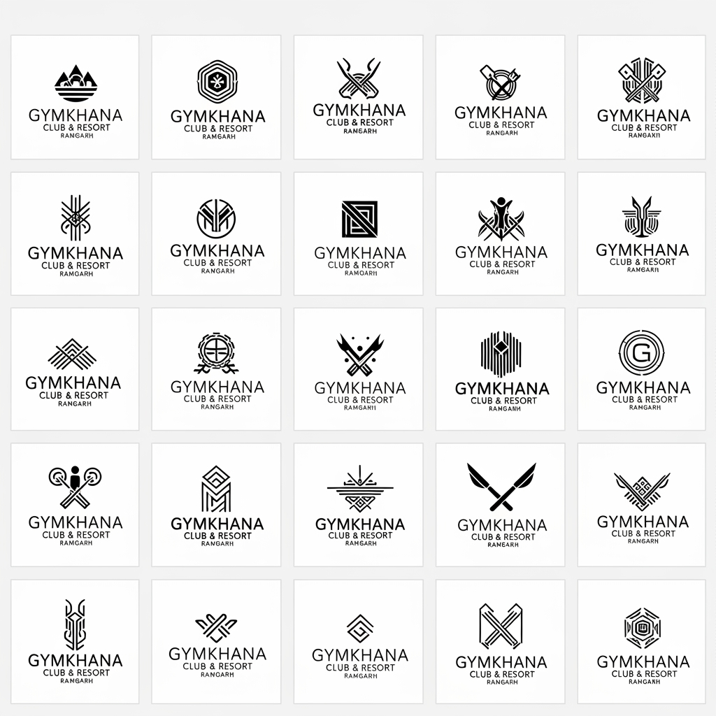 AI Design for GENERATE ME LOGO FOR MY BRAND "GYMKHANA CLUB & RESORT RAMGARH" GIVE ME 20 DIFFERENT MODERN AND CLASSY DESIGNS SAMPLES