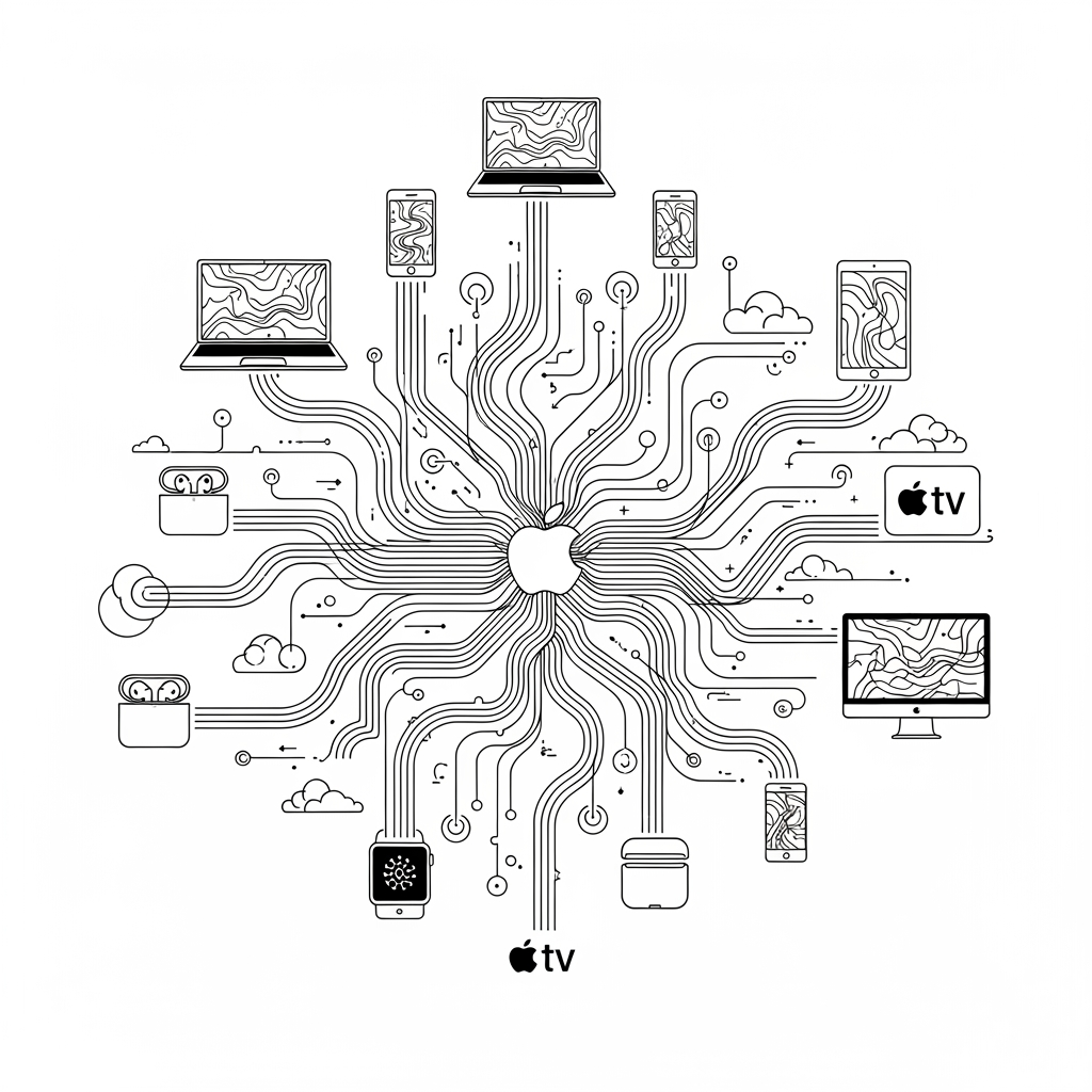 AI Design for Apple Ecosystem, line, Black&White