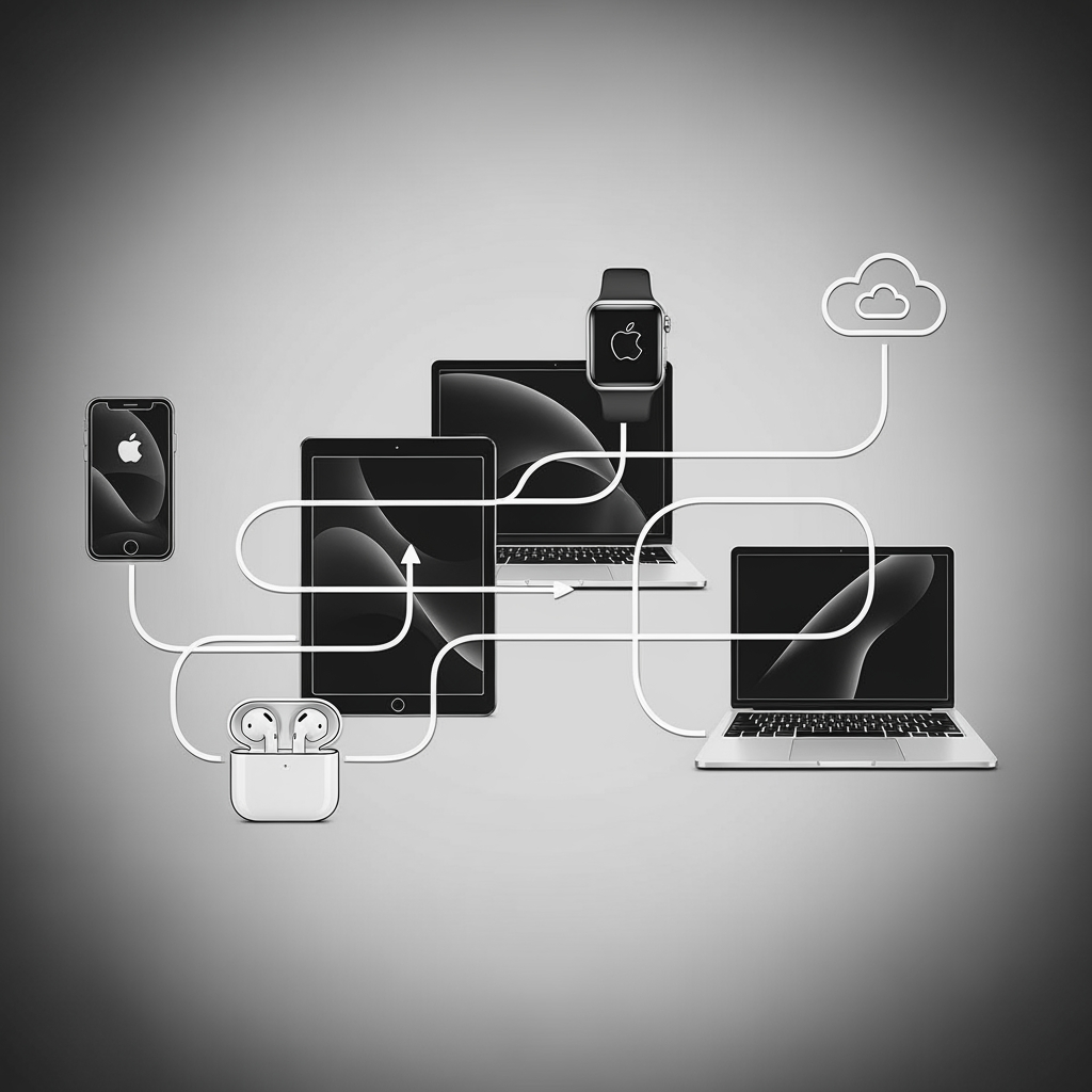 AI Design for Apple Ecosystem, line, Black&White