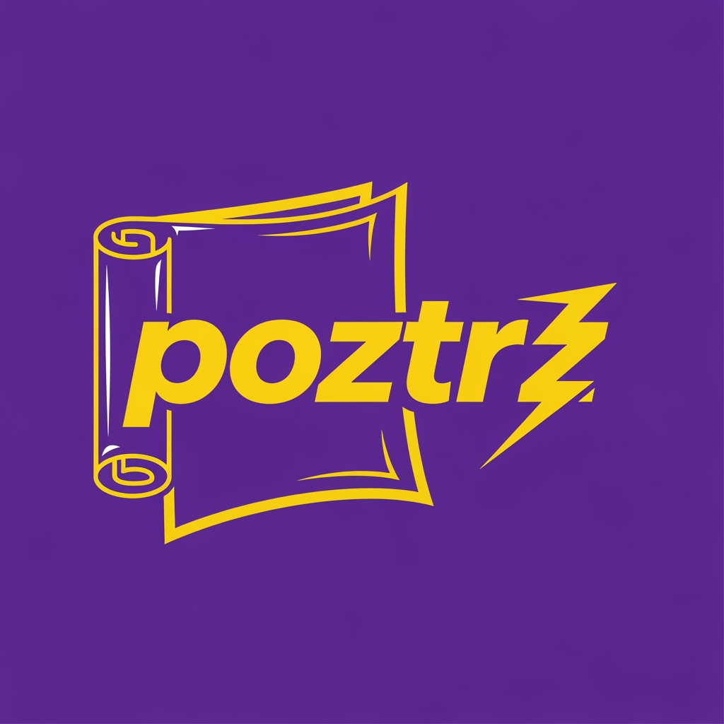 AI Design for create a logo for the word poztrz which describes posters , which must be eye catching with purple and yellow