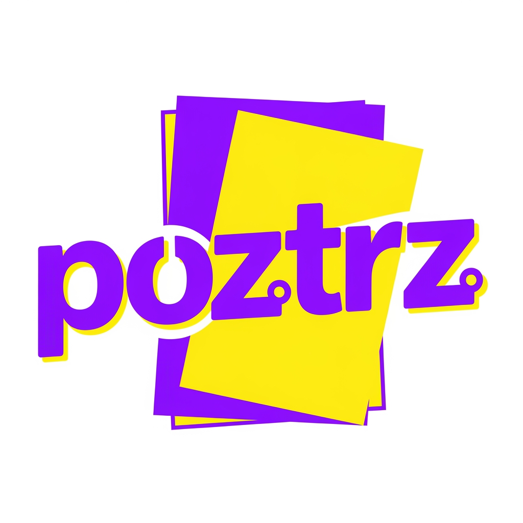 AI Design for create a logo for the word poztrz which describes posters , which must be eye catching with purple and yellow, with new genz lovable fontz.. making it unique