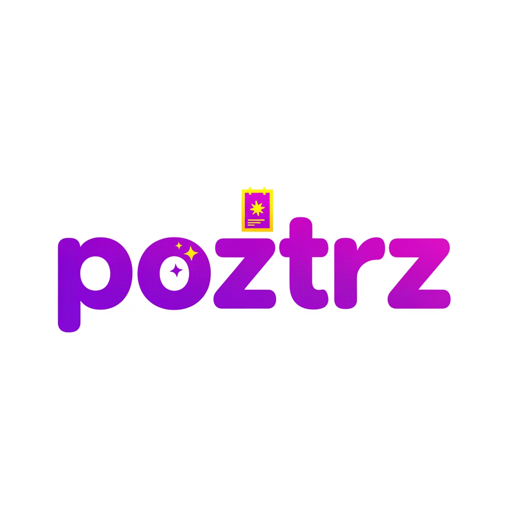 AI Design for create a logo for the word poztrz which describes posters , which must be eye catching with purple and yellow, with new genz lovable fontz.. making it unique