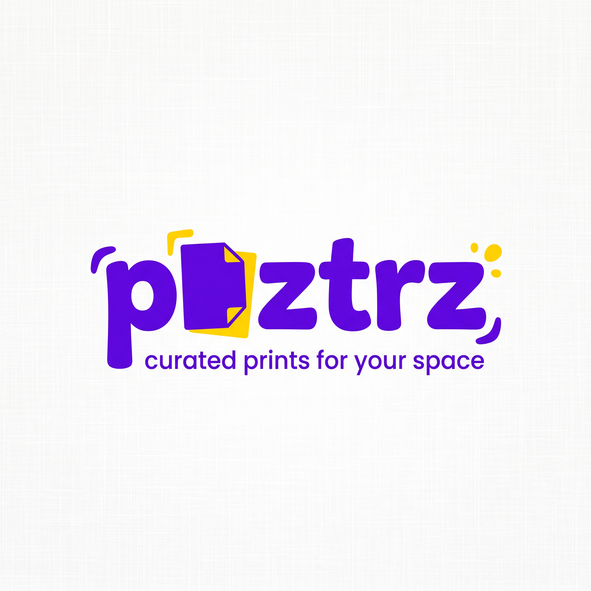 AI Design for create a logo for the word poztrz which describes posters , which must be eye catching with purple and yellow, with new genz lovable fontz.. making it unique and must beminimal