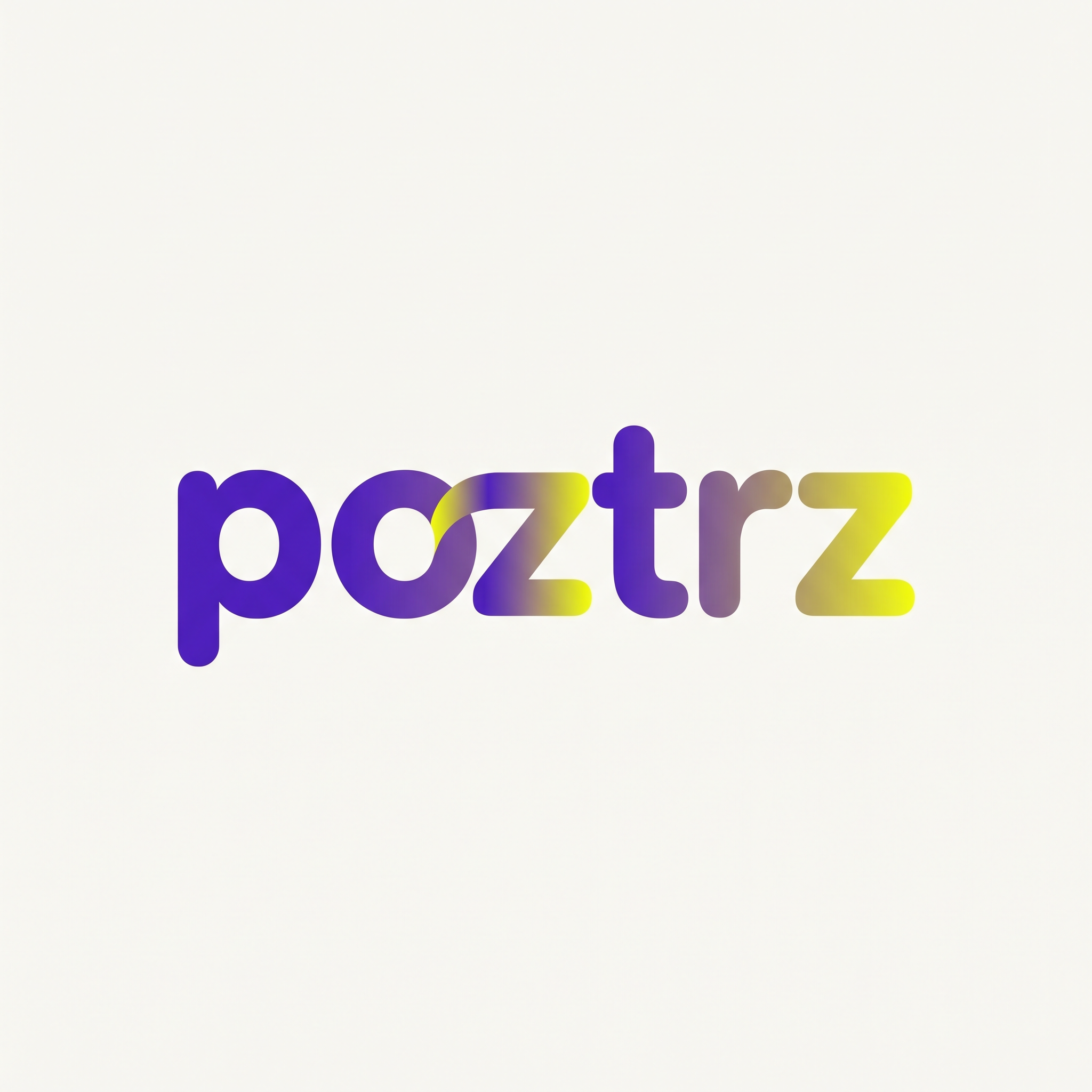 AI Design for A minimalist, eye-catching logo design for the word 'poztrz', featuring a sleek and modern Gen Z aesthetic. The typography uses a bold, custom sans-serif font with rounded, playful edges, rendered in a vibrant color palette of royal purple and electric yellow. The composition is clean and balanced, set against a solid neutral background to emphasize the unique, stylized letterforms.